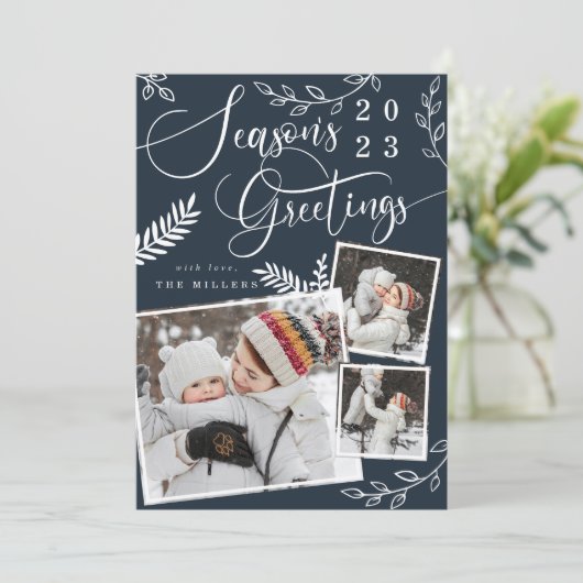 Seizoensgroeten Bright kerst 3 Foto Feestdagenkaart (Staand voorkant)