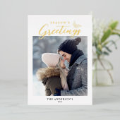Seizoensgroeten Calligrafie Foto Gold Folie Feestdagenkaart (Staand Voorkant)