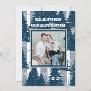 Seizoensgroeten Custom Navy Zilveren Dennenbomen   Feestdagenkaart