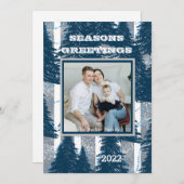Seizoensgroeten Custom Navy Zilveren Dennenbomen Feestdagenkaart (Voorkant / Achterkant)