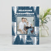 Seizoensgroeten Custom Navy Zilveren Dennenbomen Feestdagenkaart (Staand voorkant)