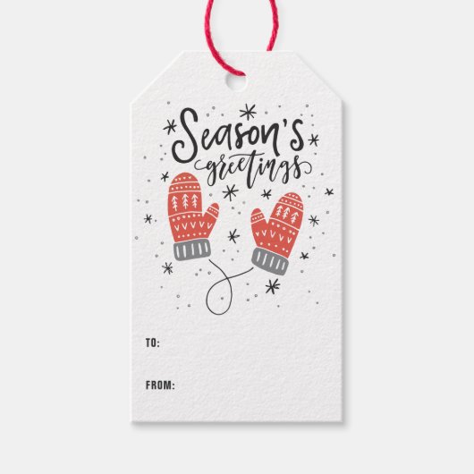 Seizoensgroeten Cute Red Mittens Cadeaulabel (Voorkant)