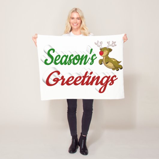 Seizoensgroeten die met Kerstmis in het rendiertje Fleece Deken (In situ)