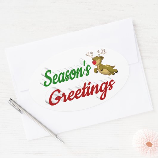 Seizoensgroeten die met Kerstmis in het rendiertje Ovale Sticker (Envelop)