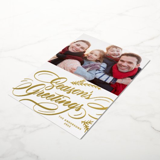 Seizoensgroeten Elegant Calligrafie Foto Folie Feestdagenkaart (Gedraaid)