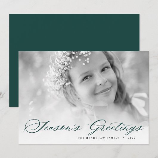 Seizoensgroeten | Elegant Schrift Foto Feestdagenkaart (Voorkant / Achterkant)