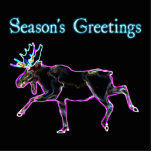 Seizoensgroeten - Elektrische Moose Fotobeeldje Magneet<br><div class="desc">Een neonachtige afbeelding van een stierenmolen op een zwarte achtergrond. Tekst,  "Seizoensgroeten" wordt weergegeven in blauw en wit glanzend. Geïnspireerd door de noordelijke lichten.</div>