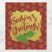 Seizoensgroeten. Etiket rode goudsneeuwvlokken (Enkel label)