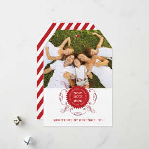 Seizoensgroeten Fijne nieuwjaarsfoto Rode Zegel Feestdagenkaart