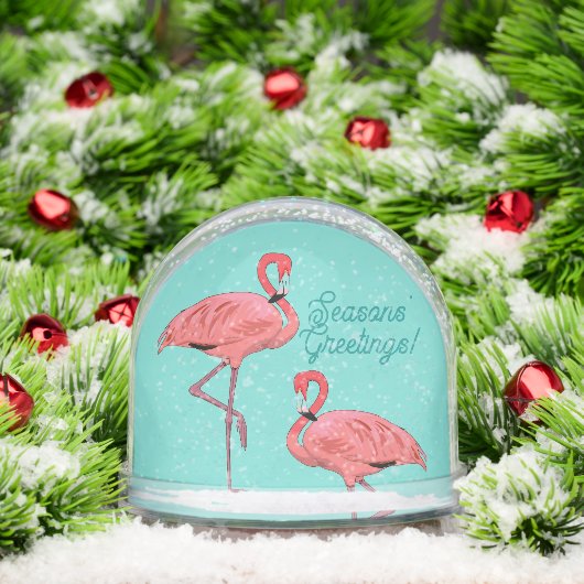 Seizoensgroeten Flamingo's Retro Kerstmis Sneeuwbol (Kerstmis)