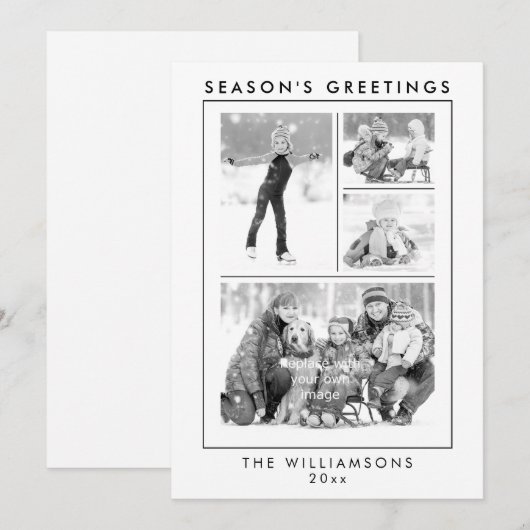 Seizoensgroeten, foto zwart en wit feestdagenkaart (Voorkant / Achterkant)