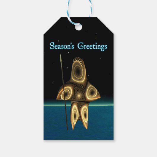 Seizoensgroeten - Fractal Inuit Hunter Cadeaulabel (Voorkant)