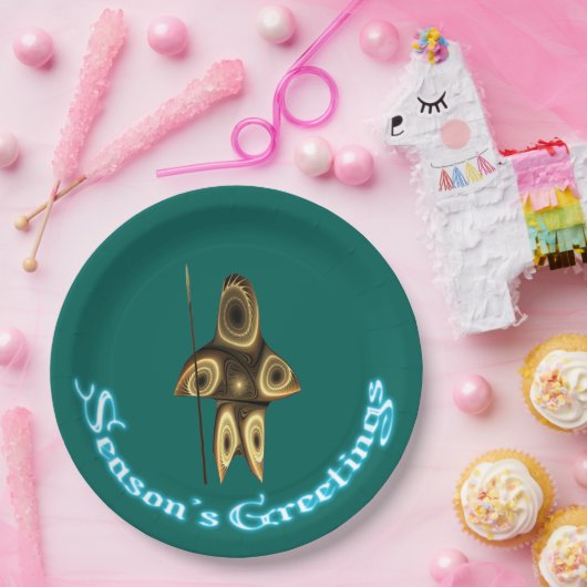 Seizoensgroeten - Fractal Inuit Hunter Papieren Bordje (Feest)