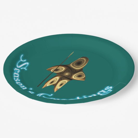 Seizoensgroeten - Fractal Inuit Hunter Papieren Bordje (Gekanteld)