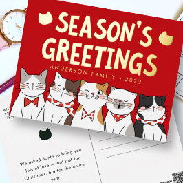 Seizoensgroeten Funny Cute Cats Caroling Folie Feestdagen Briefkaart