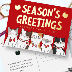 Seizoensgroeten Funny Cute Cats Caroling Folie Feestdagen Briefkaart