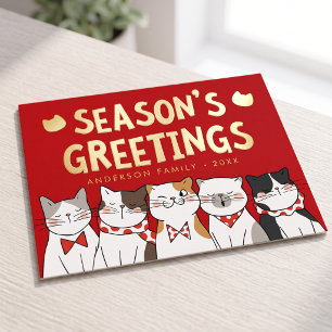 Seizoensgroeten Funny Lieve Katten Koralen Folie Feestdagen Briefkaart