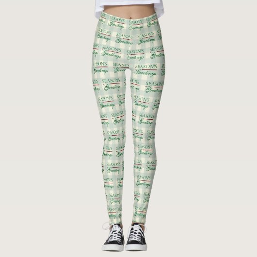 Seizoensgroeten Gingham Kerstmis Leggings (Voorkant)