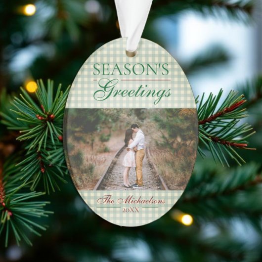 Seizoensgroeten Gingham Kerstmis Ornament