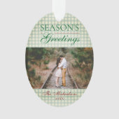 Seizoensgroeten Gingham Kerstmis Ornament (voorkant)