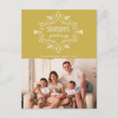 Seizoensgroeten Gold Deco Foliage Foto Feestdagenkaart (Voorkant)