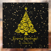 Seizoensgroeten Gouden Kerstboom op Zwart Raamsticker (Vel 2)