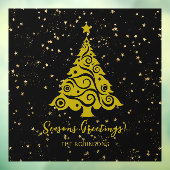 Seizoensgroeten Gouden Kerstboom op Zwart Raamsticker (Vel 3)