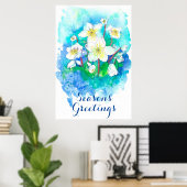 Seizoensgroeten Hellebore kerstbloemen Poster (Thuiskantoor)