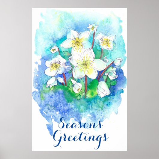 Seizoensgroeten Hellebore kerstbloemen Poster (Voorkant)