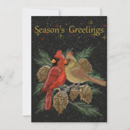 Seizoensgroeten Kardinalen Plat Kerstkaart
