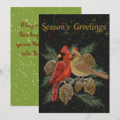 Seizoensgroeten Kardinalen Plat Kerstkaart (Voorkant / Achterkant)