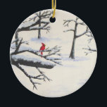 Seizoensgroeten Keramisch Ornament<br><div class="desc">Winterspelen met kardinaal</div>