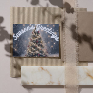 Seizoensgroeten Kerstboom Besneeuwd Buiten Feestdagenkaart