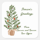 Seizoensgroeten kerstboom vierkante sticker (Voorkant)