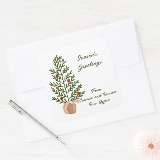 Seizoensgroeten kerstboom vierkante sticker (Envelop)
