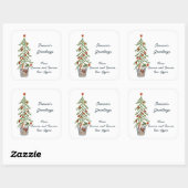 Seizoensgroeten kerstboom vierkante sticker (Vel)