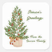 Seizoensgroeten kerstboom vierkante sticker (Voorkant)