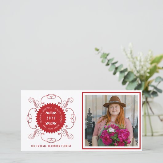 Seizoensgroeten Klassieke Zeehond Foto Zakelijk Feestdagenkaart (Staand voorkant)