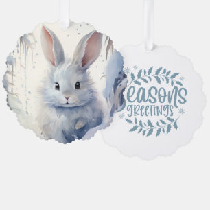 Seizoensgroeten Klein Konijn In Sneeuw Ornament Kaart