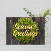 Seizoensgroeten Landelijke Rustieke Dennenkrans Ho Folie Feestdagenkaart (Staand Voorkant)