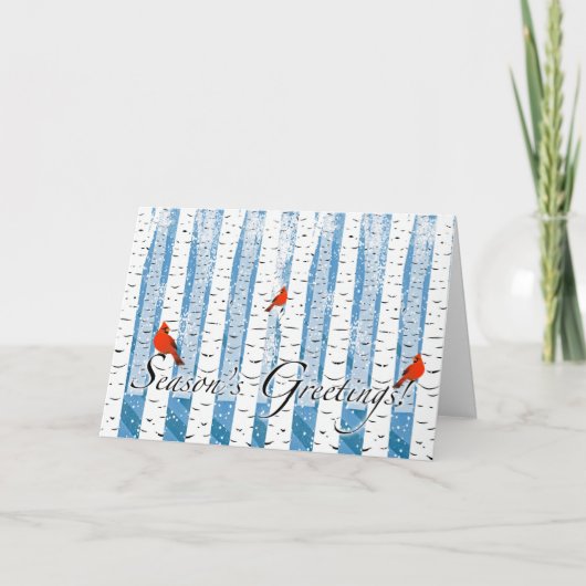 Seizoensgroeten met kardinalen en vogelbomen feestdagen kaart (Voorkant)
