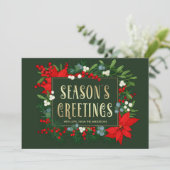 Seizoensgroeten. Mistletoe, Poinsettia Lijst Feestdagenkaart (Staand voorkant)