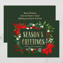 Seizoensgroeten. Mistletoe, Poinsettia Lijst Feestdagenkaart