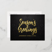 Seizoensgroeten Modern Elegant Black Damask Folie Feestdagen Briefkaart (Voorkant / Achterkant)