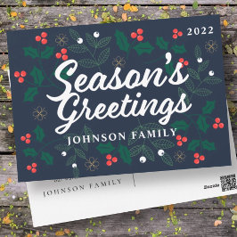 Seizoensgroeten Modern Holly Berries Foliage Feestdagenkaart