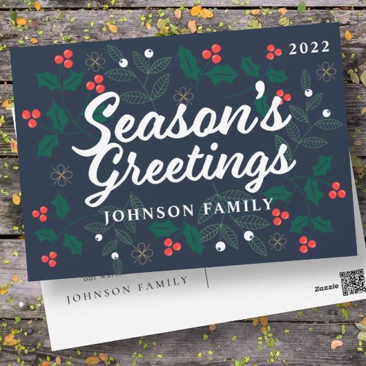 Seizoensgroeten Modern Holly Berries Foliage Feestdagenkaart