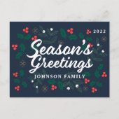 Seizoensgroeten Modern Holly Berries Foliage Feestdagenkaart (Voorkant)