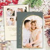 Seizoensgroeten Moderne Gouden Boog 5 Foto Groen Feestdagenkaart