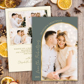 Seizoensgroeten Moderne Gouden Boog 5 Foto Groen Feestdagenkaart