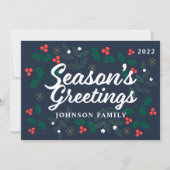 Seizoensgroeten Moderne Hulst Bessen Loof Feestdagenkaart (Voorkant)